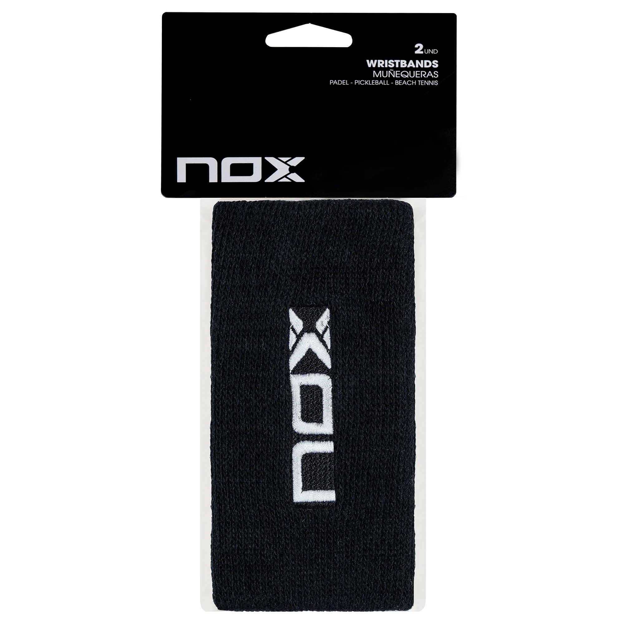 MUÑEQUERA NOX BLISTER (2 UDS) LARGA NEGRA LOGO BLANCO