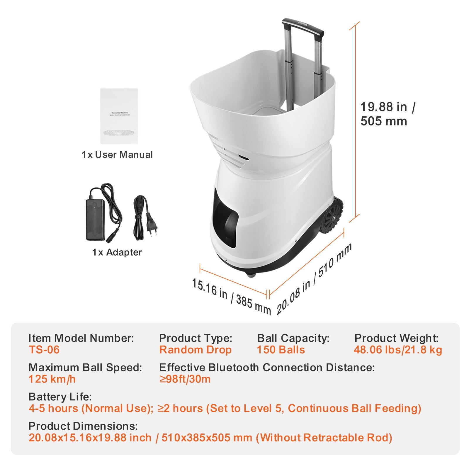 Máquina De Pelotas De Tenis Uimoso Lanzador De Pelotas Práctica De Entrenamiento 125 Km/H Automático