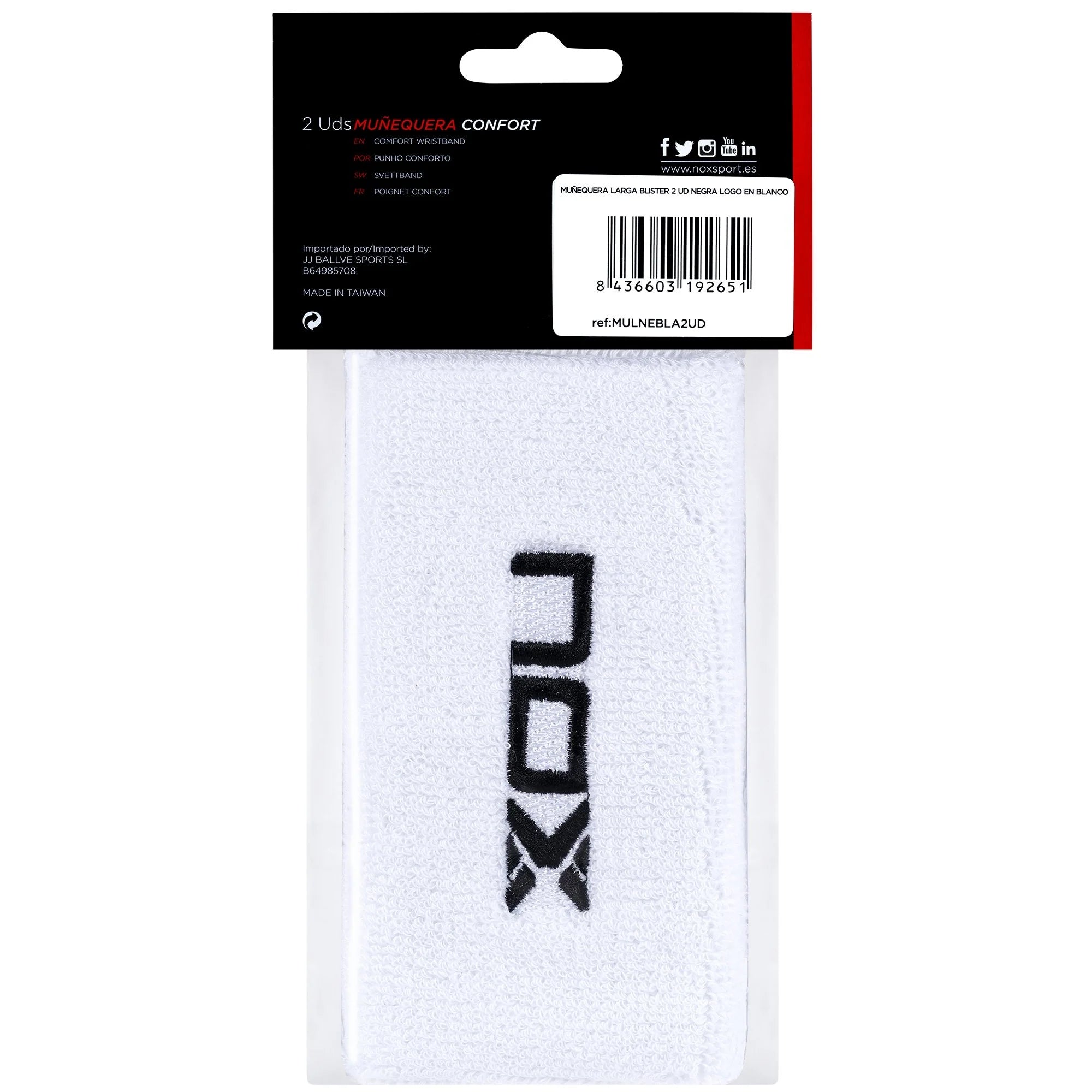 MUÑEQUERA NOX BLISTER (2 UDS) LARGA NEGRA LOGO NEGRO